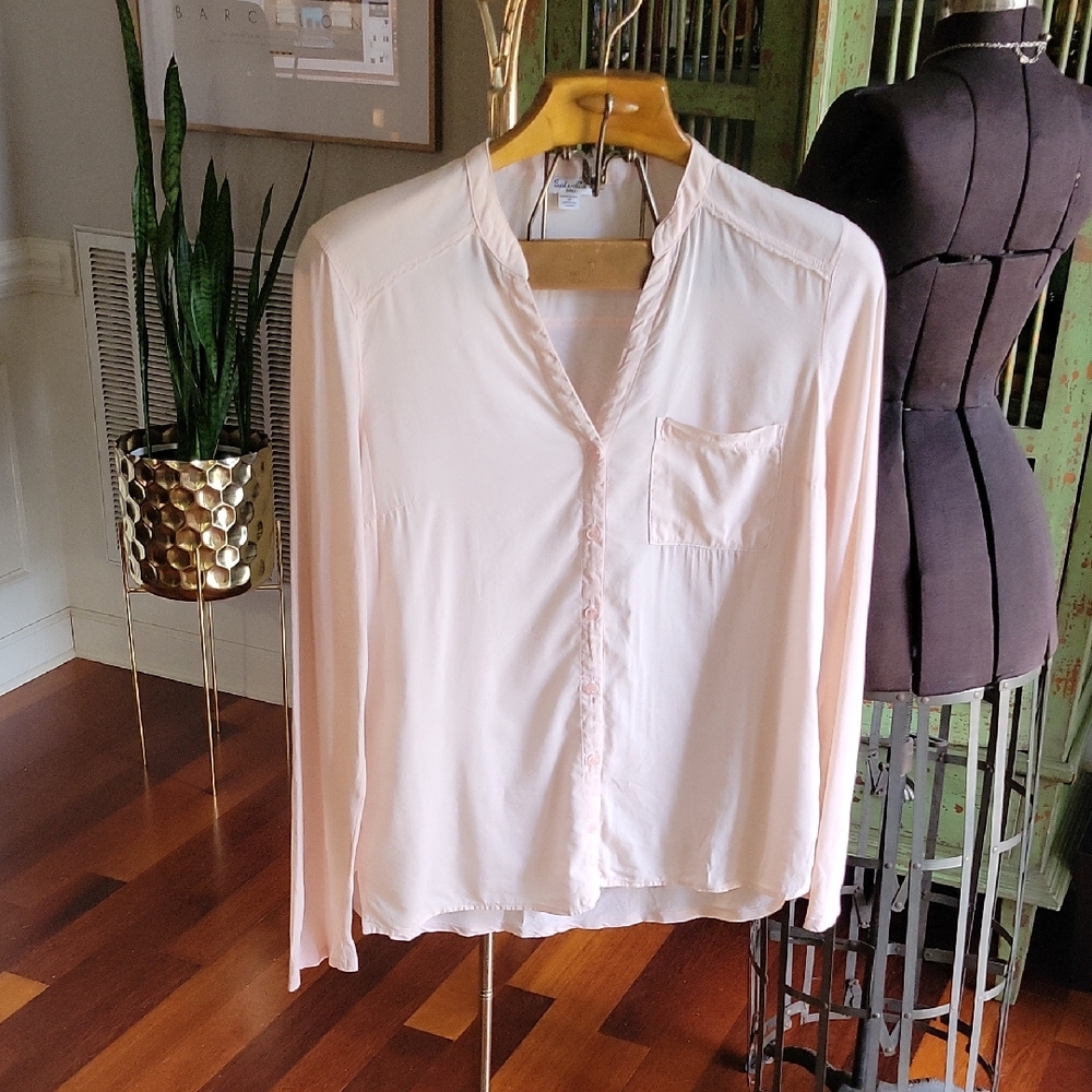Simple Pink Long Sleeve Blouse S